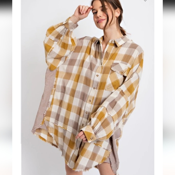 easel Dresses & Skirts - Easel Oversized Linen Blend Button Down T-shirt Dress